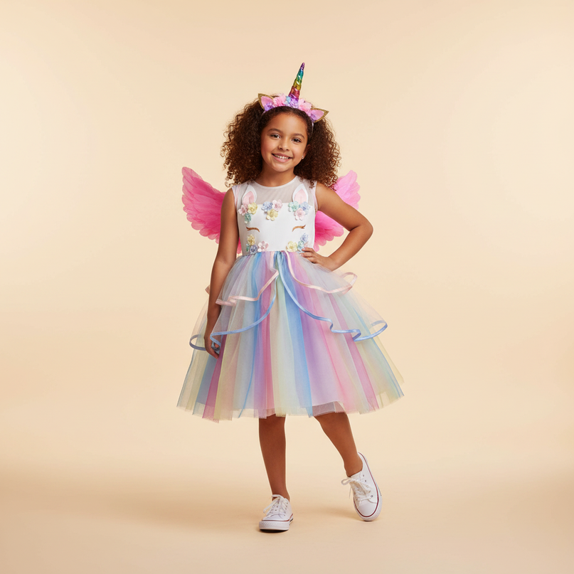 girls unicorn led birthday dress set - front