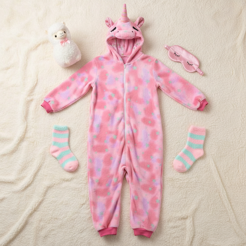 girls unicorn onesie - flat-lay