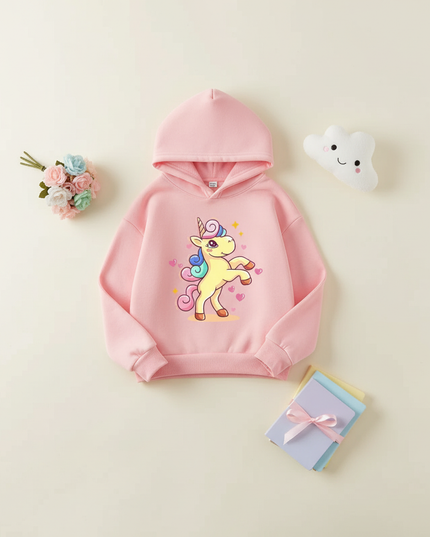 girls unicorn pullover hoodie - flat-lay