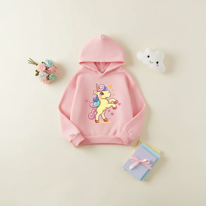 girls unicorn pullover hoodie - flat-lay