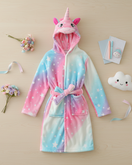 girls unicorn robe - flat-lay