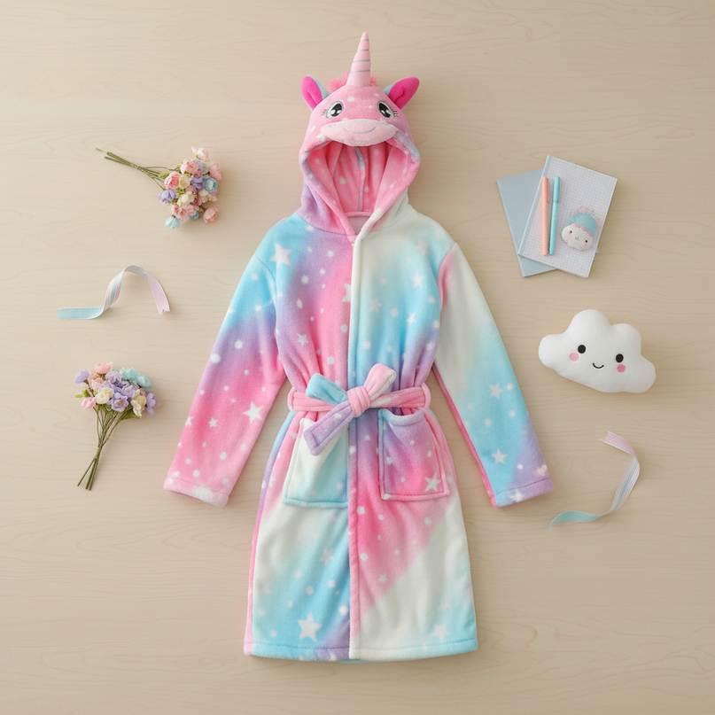 girls unicorn robe - flat-lay