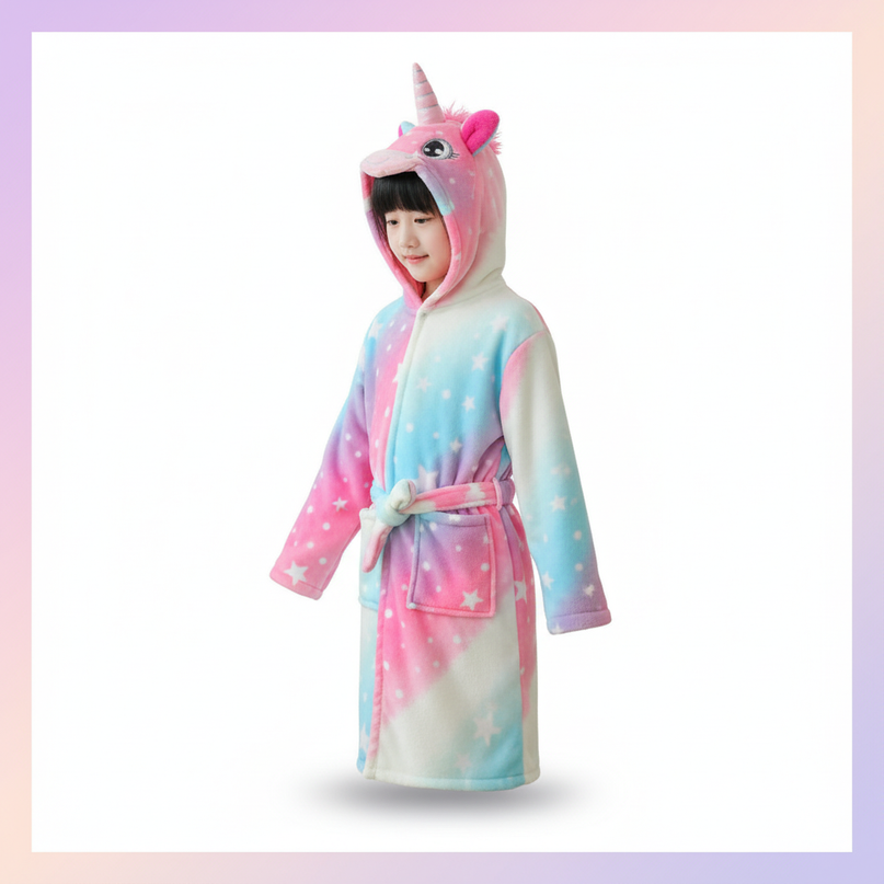 girls unicorn robe - white-bg