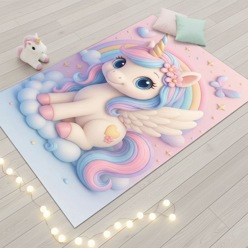 girls unicorn rug - flat-lay
