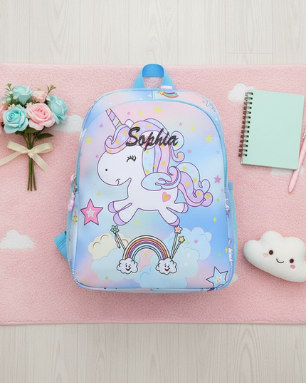 girls unicorn school backpack - flat-lay