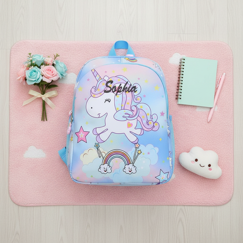 girls unicorn school backpack - flat-lay