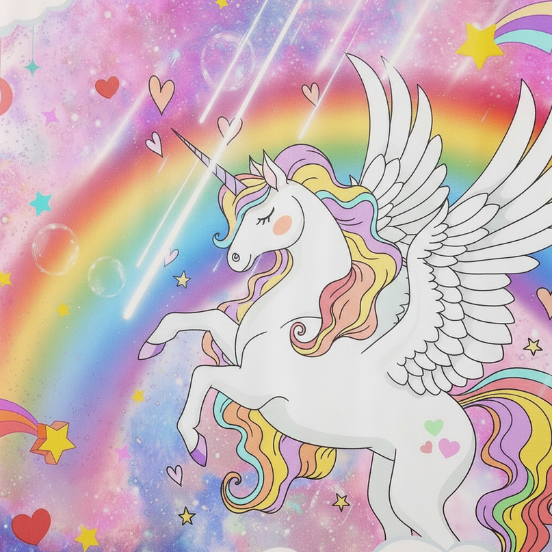 girls unicorn shower curtain - detail