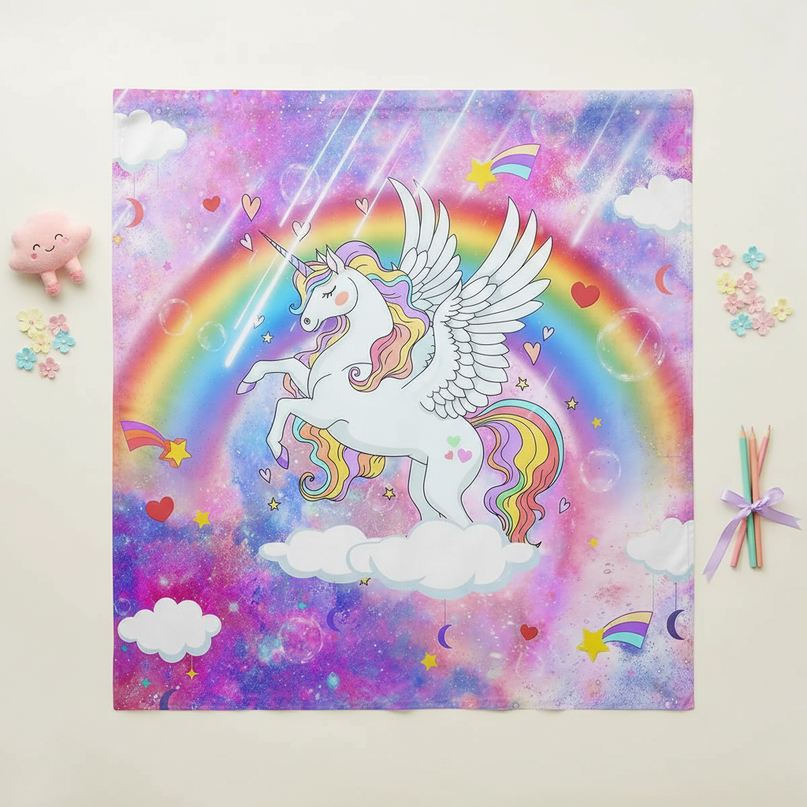 girls unicorn shower curtain - flat-lay