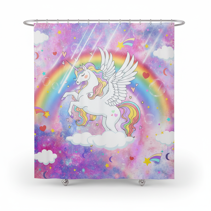 girls unicorn shower curtain - white-bg