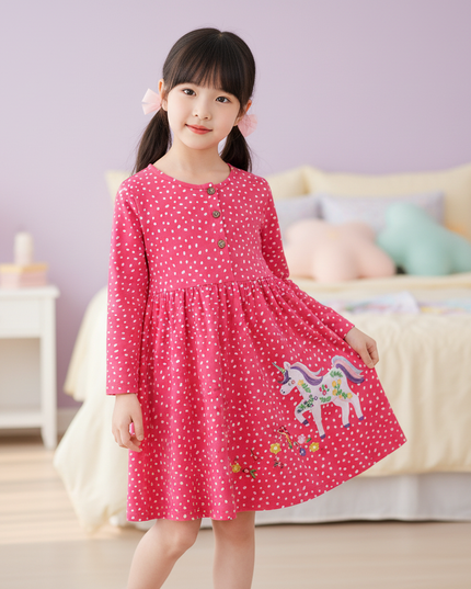 girls unicorn stripe long sleeve dress - front