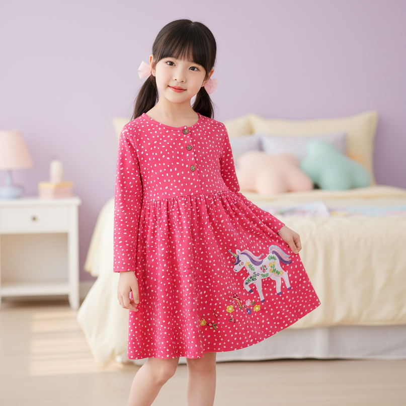 girls unicorn stripe long sleeve dress - front