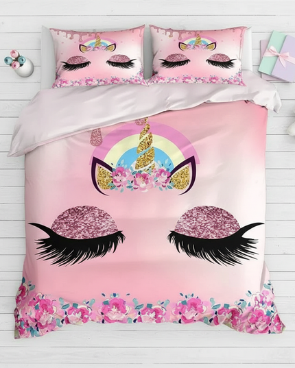 glitter drip unicorn bedding - flat-lay