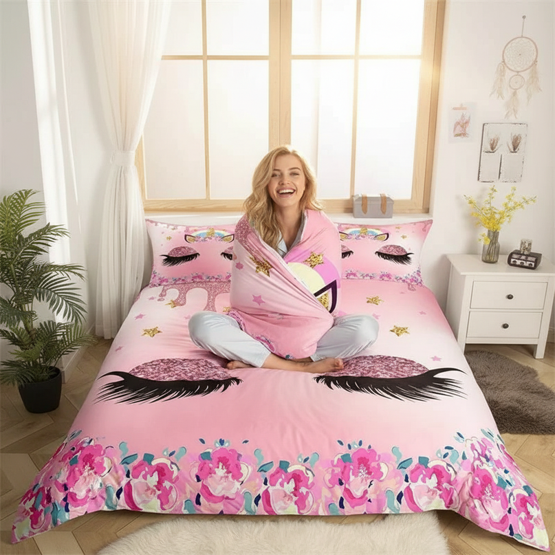 glitter drip unicorn bedding - in-use