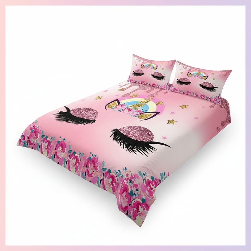 glitter drip unicorn bedding - white-bg
