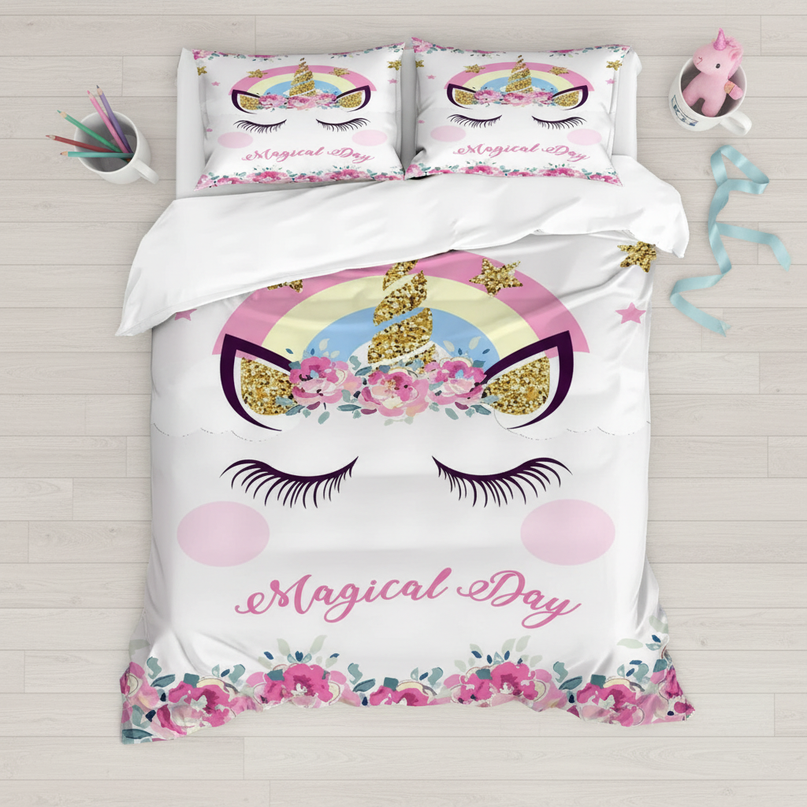 glitter horn lashes unicorn bedding - flat-lay