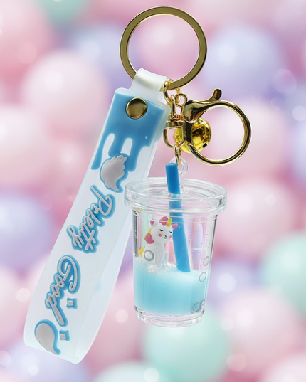 glitter liquid unicorn keychain - detail