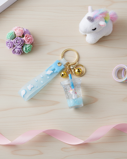 glitter liquid unicorn keychain - flat-lay