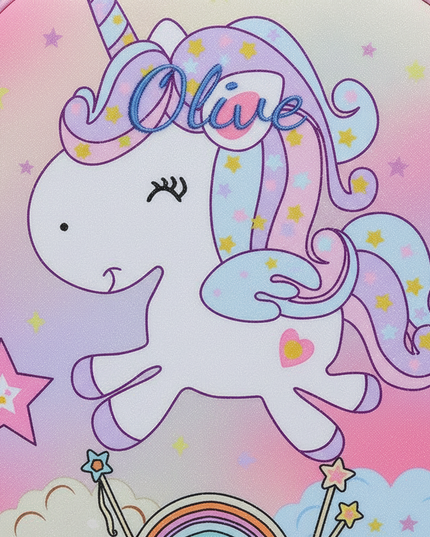 glitter unicorn backpack - detail