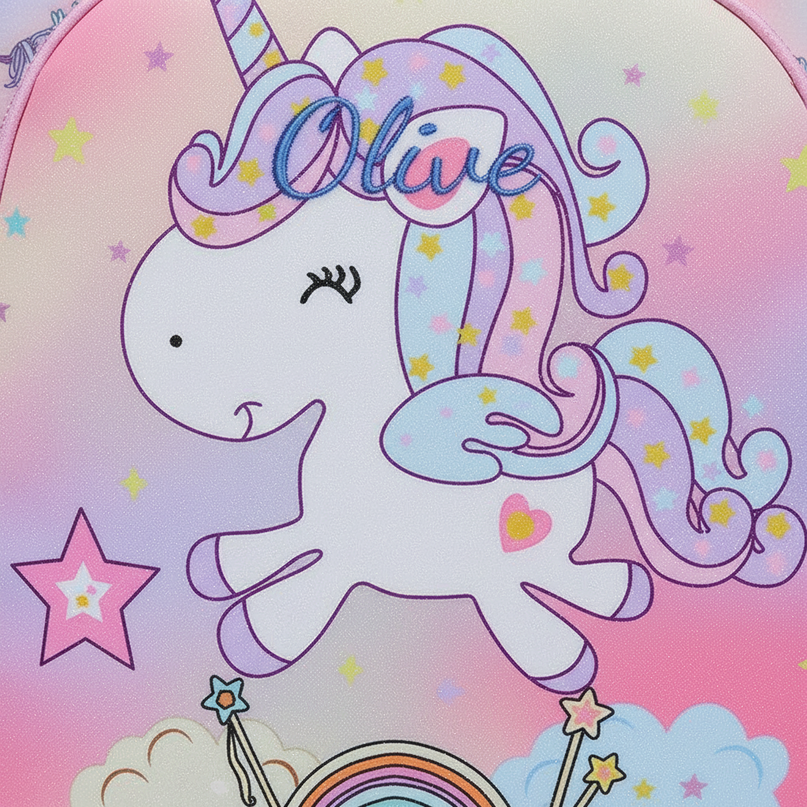 glitter unicorn backpack - detail