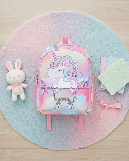 glitter unicorn backpack - flat-lay