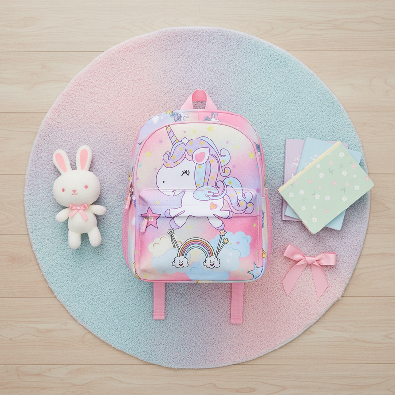 glitter unicorn backpack - flat-lay