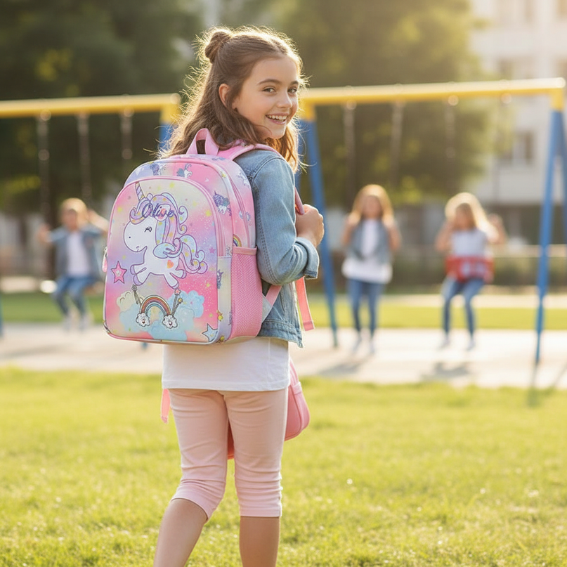 glitter unicorn backpack - in-use