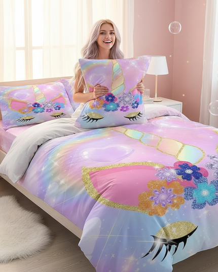 glitter unicorn bedding - in-use