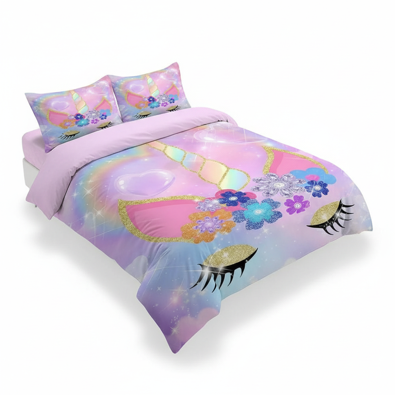 glitter unicorn bedding - white-bg