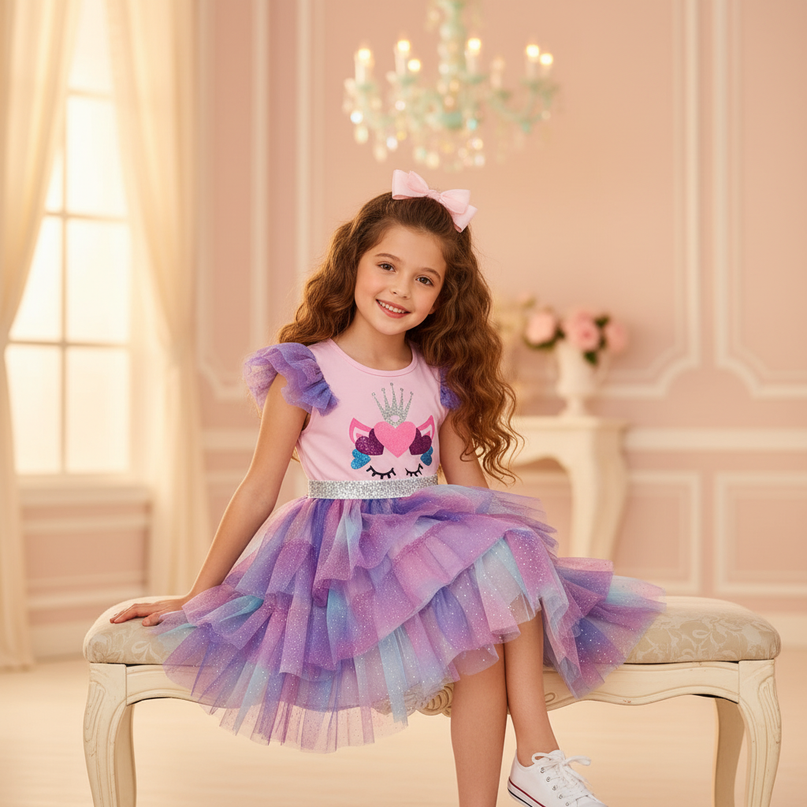 glitter unicorn dress - sitting