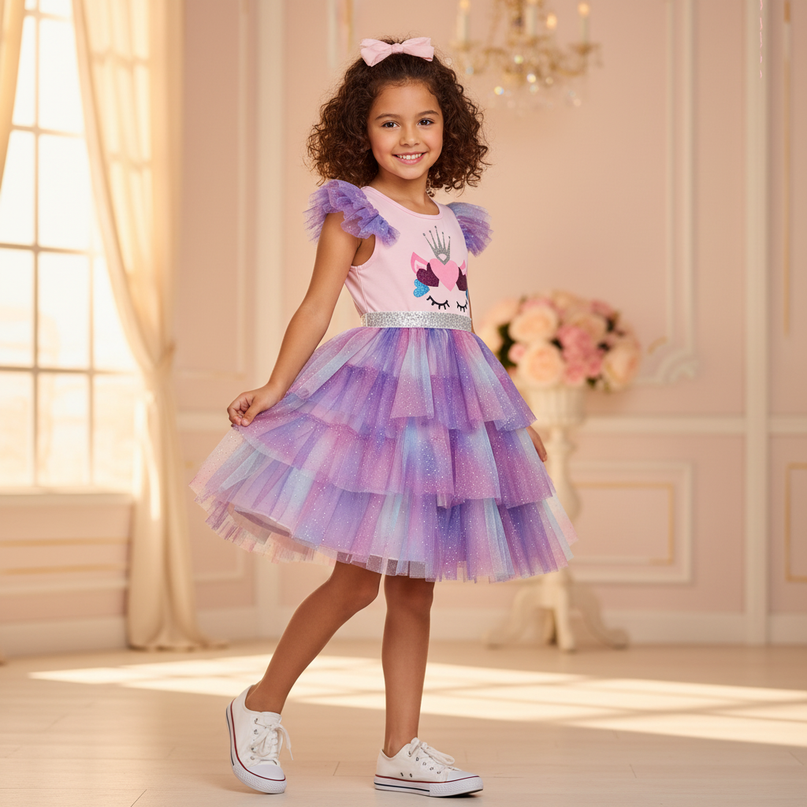glitter unicorn dress - three-quarter