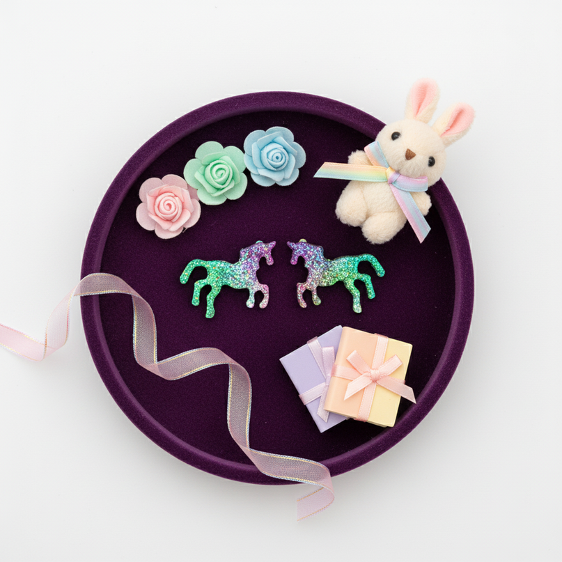 glitter unicorn earrings - flat-lay