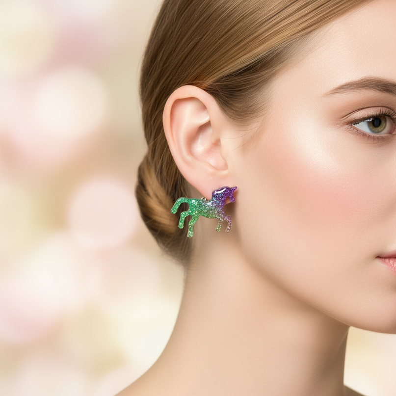 glitter unicorn earrings - in-use