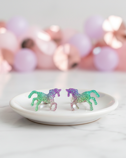glitter unicorn earrings - lifestyle