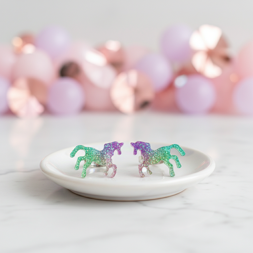 glitter unicorn earrings - lifestyle