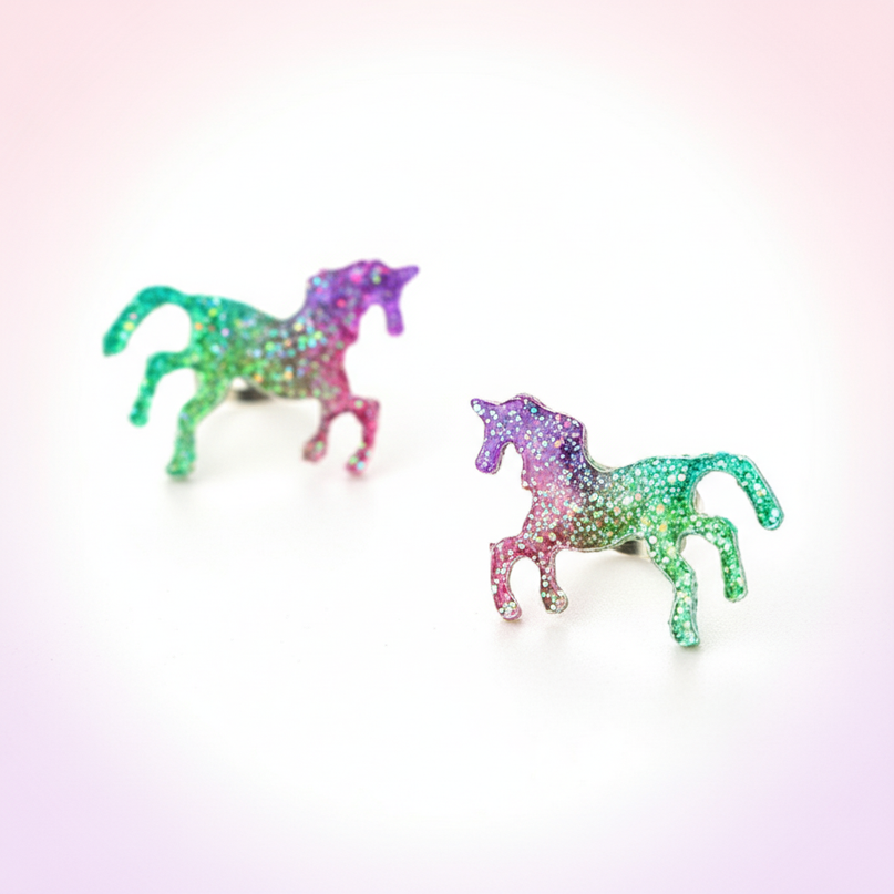glitter unicorn earrings - white-bg