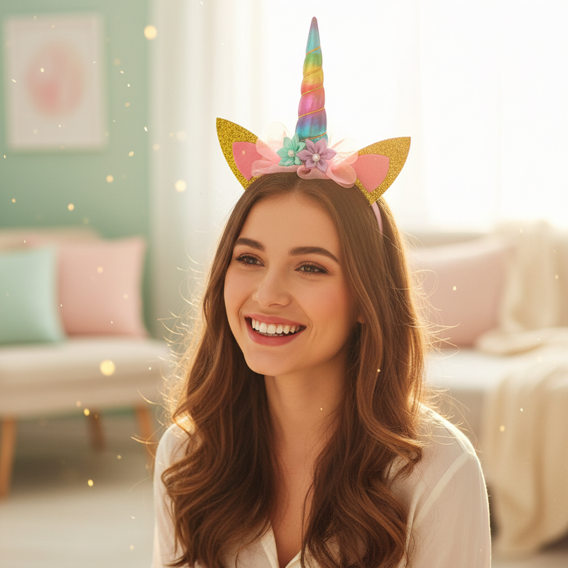 glitter unicorn headband - in-use