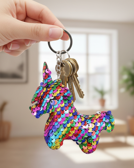 glitter unicorn keychain - in-use