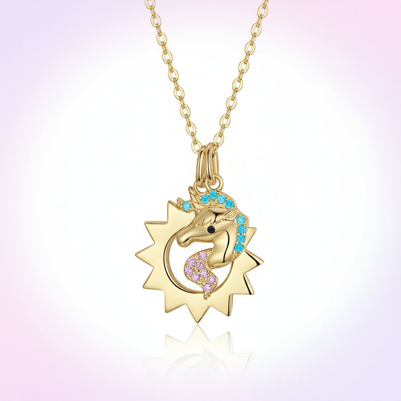 glitter unicorn necklace - white-bg