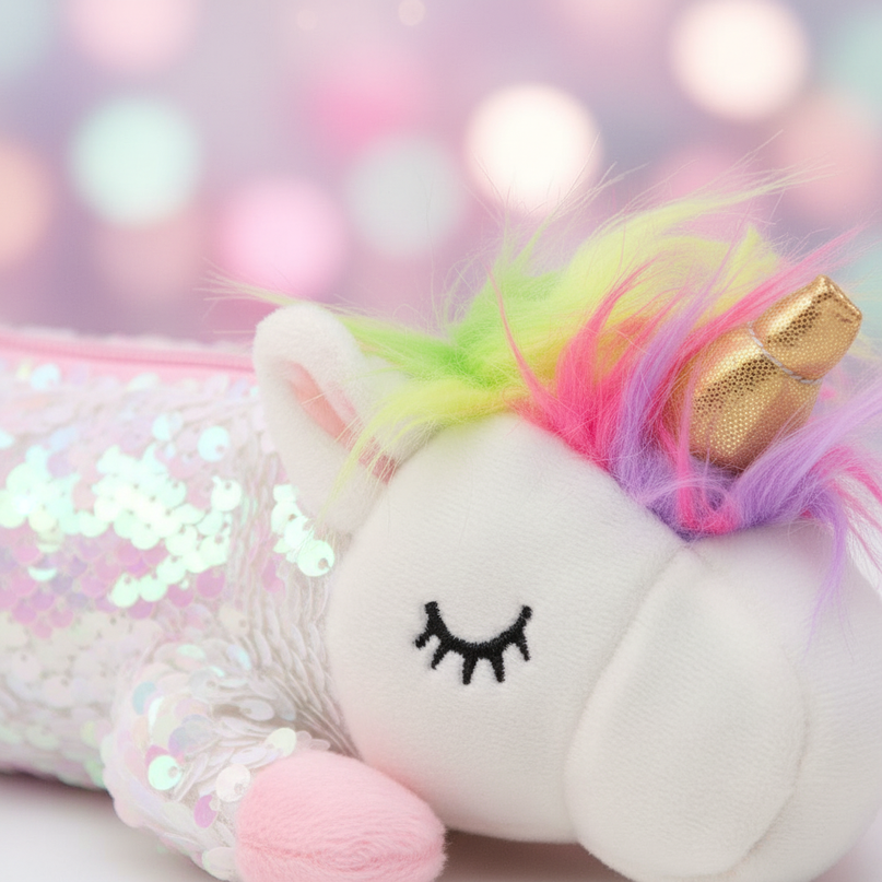 glitter unicorn pencil case - detail