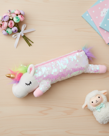 glitter unicorn pencil case - flat-lay