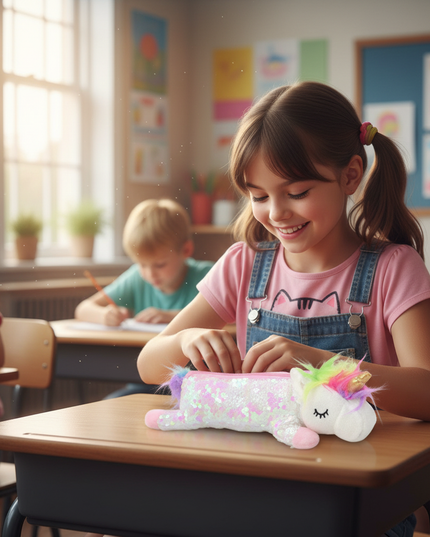 glitter unicorn pencil case - in-use