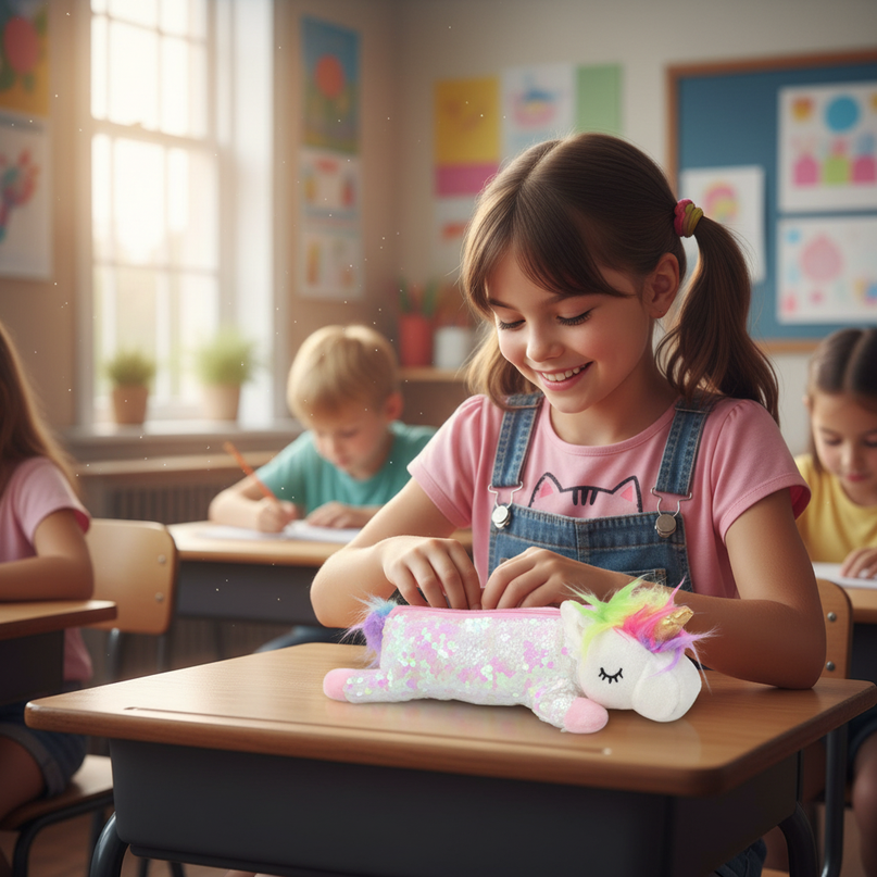 glitter unicorn pencil case - in-use