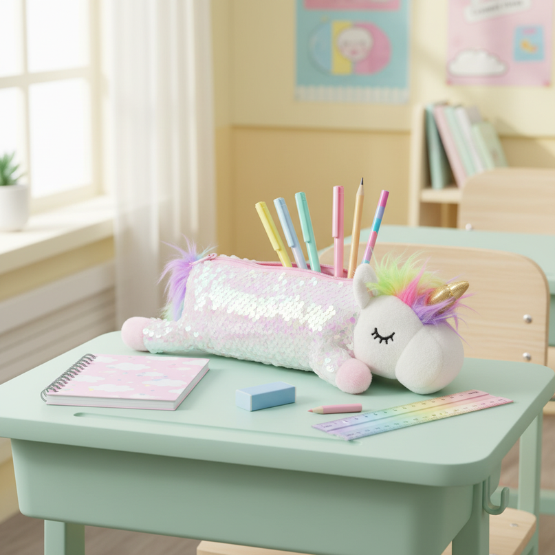 glitter unicorn pencil case - lifestyle