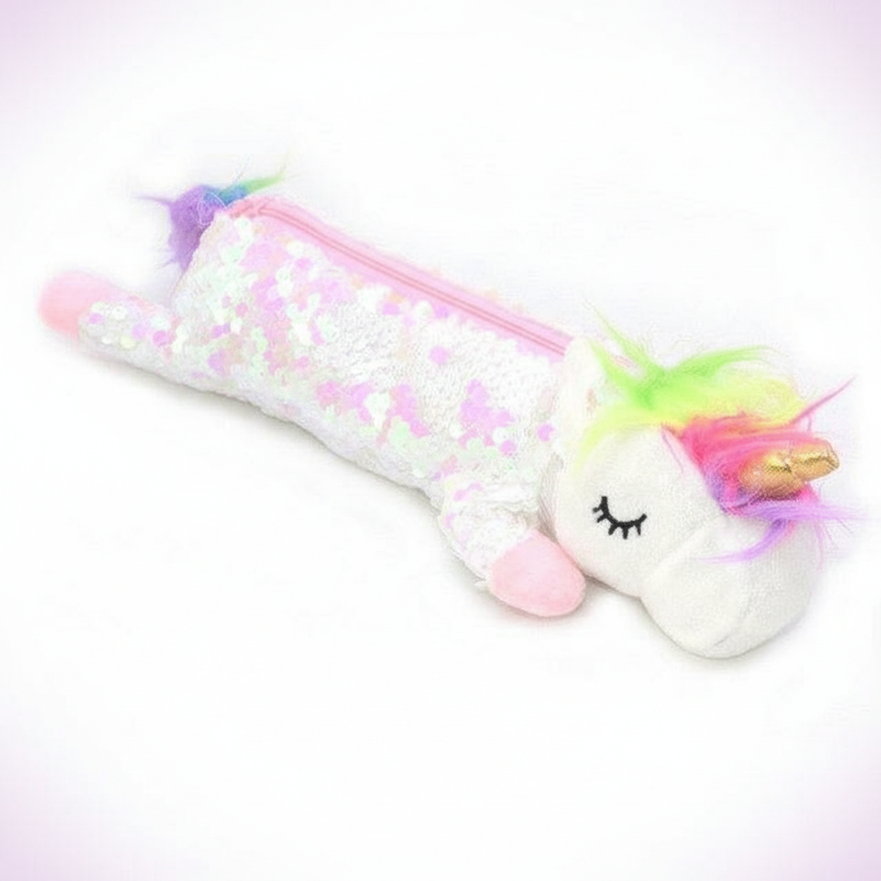 glitter unicorn pencil case - white-bg
