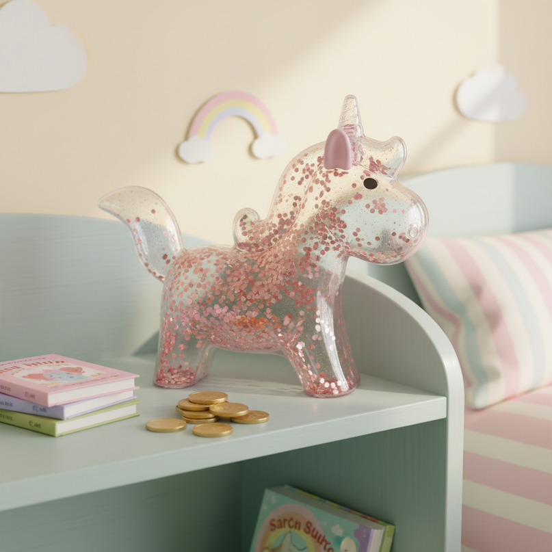glitter unicorn piggy bank - lifestyle