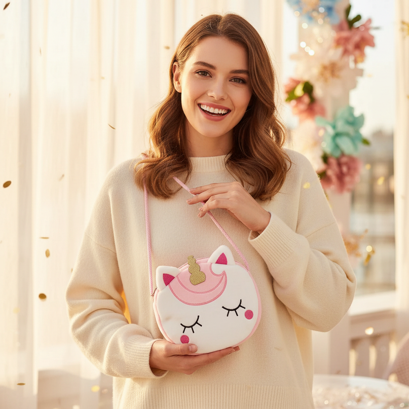glitter unicorn purse - in-use