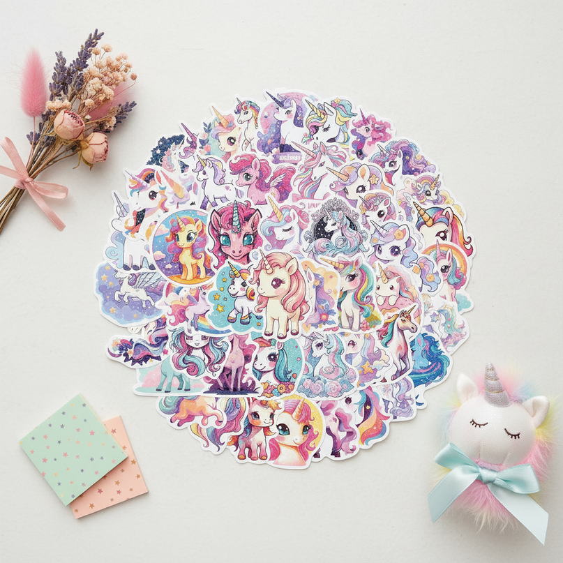 glitter unicorn stickers - flat-lay