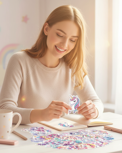 glitter unicorn stickers - in-use