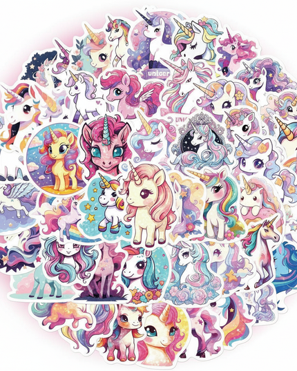 glitter unicorn stickers - white-bg