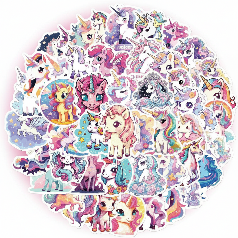 glitter unicorn stickers - white-bg